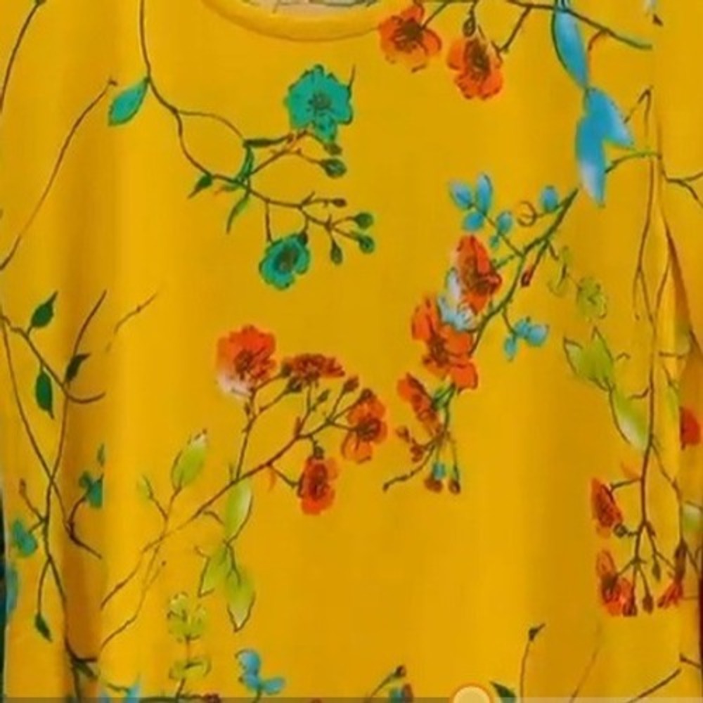 Susan Graver Liquid Knit Floral Peplum Tunic Yellow 3/4 Sleeve‎ Top 3X NEW - Picture 5 of 5